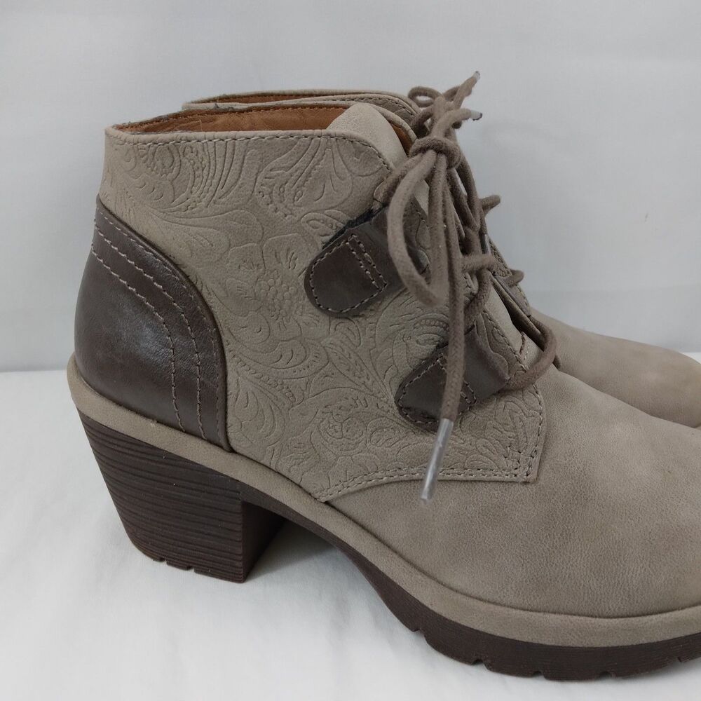 Eurosoft Softt Talen Embossed Brown Ankle Booties Boho Peasant Women's Size 6 M - Picture 2 of 10